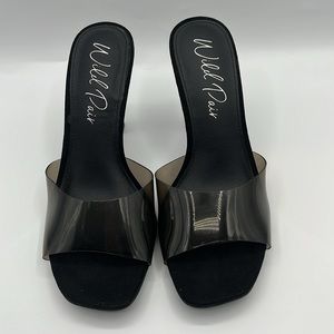 WILD PAIR Womens Black Vinyl Luuna Square Toe Stiletto Slip On Heeled Sandal